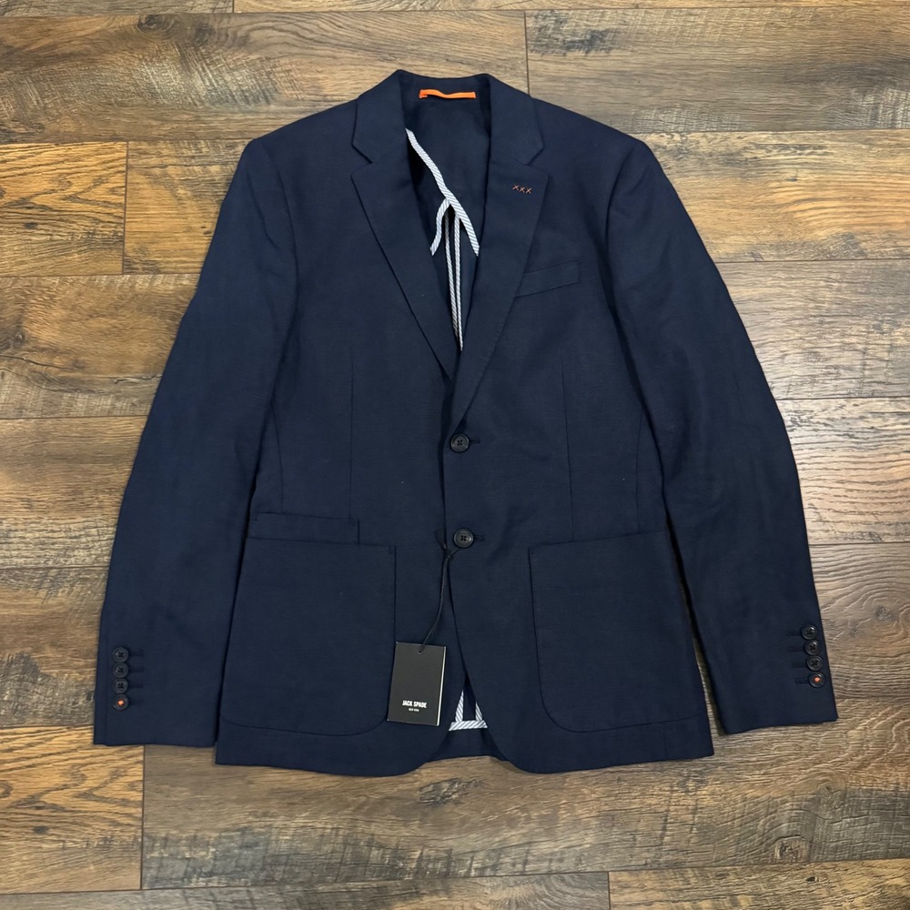 NWT Jack Spade Mens 36R Navy Linen Sport Coat Blazer Slim Fit $458